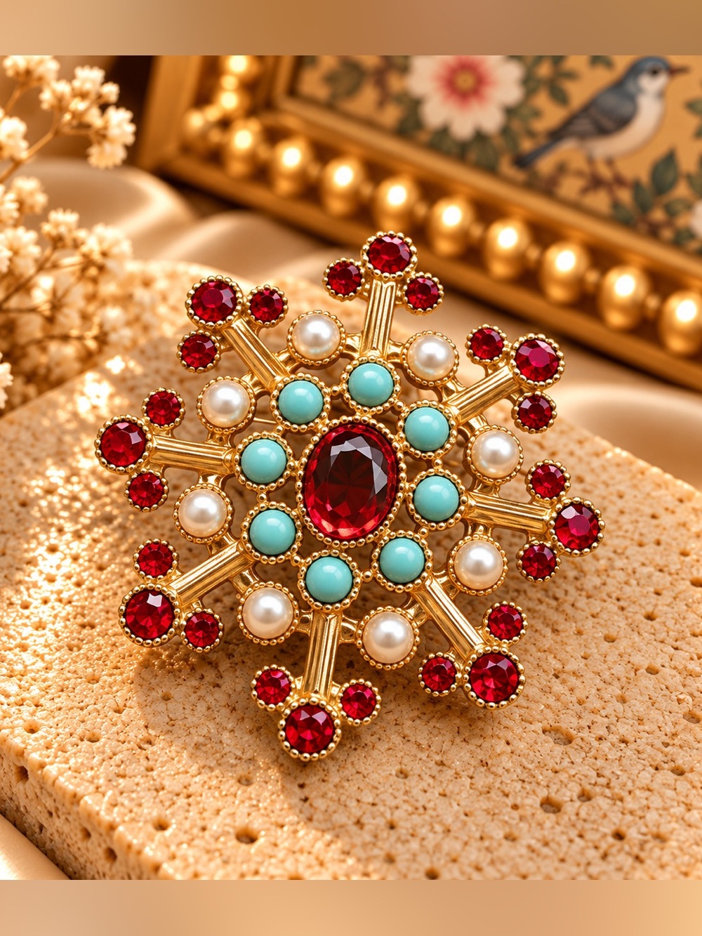 Turquoise Pearl Vintage Style Statement Brooch